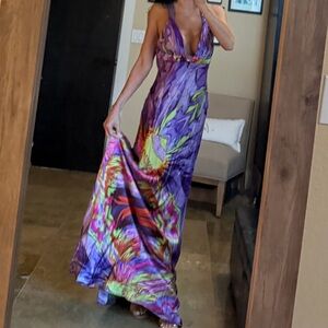 Vintage Niki Livas Multicolor Silk Evening Gown Sz: 6